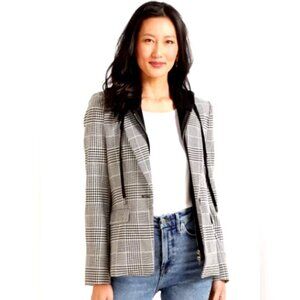 Evereve Black & White Glen Plaid Blazer with Black Hood Trim